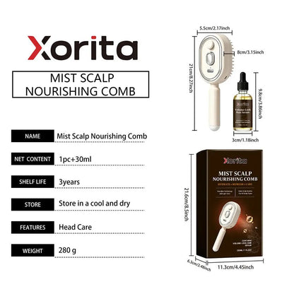 Electric Scalp Nourishing Comb with Hair Serum Fine Mist Spray LED Light Massage Applicator for Dry Scalp and Hair Root Care