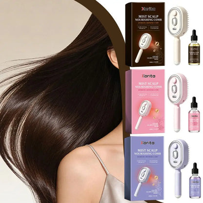 Electric Scalp Nourishing Comb with Hair Serum Fine Mist Spray LED Light Massage Applicator for Dry Scalp and Hair Root Care