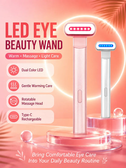 LED Eye Beauty Wand Red Blue Light Warming Massage 330° Rotatable Head Type-C Rechargeable Portable Facial Care Tool for Women