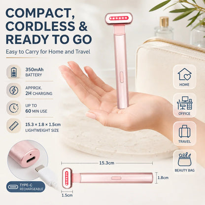 LED Eye Beauty Wand Red Blue Light Warming Massage 330° Rotatable Head Type-C Rechargeable Portable Facial Care Tool for Women